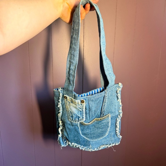 Vintage Handmade Denim Mini Tote Bag – Upcycled Y2K Grunge Vibes - Picture 1 of 6
